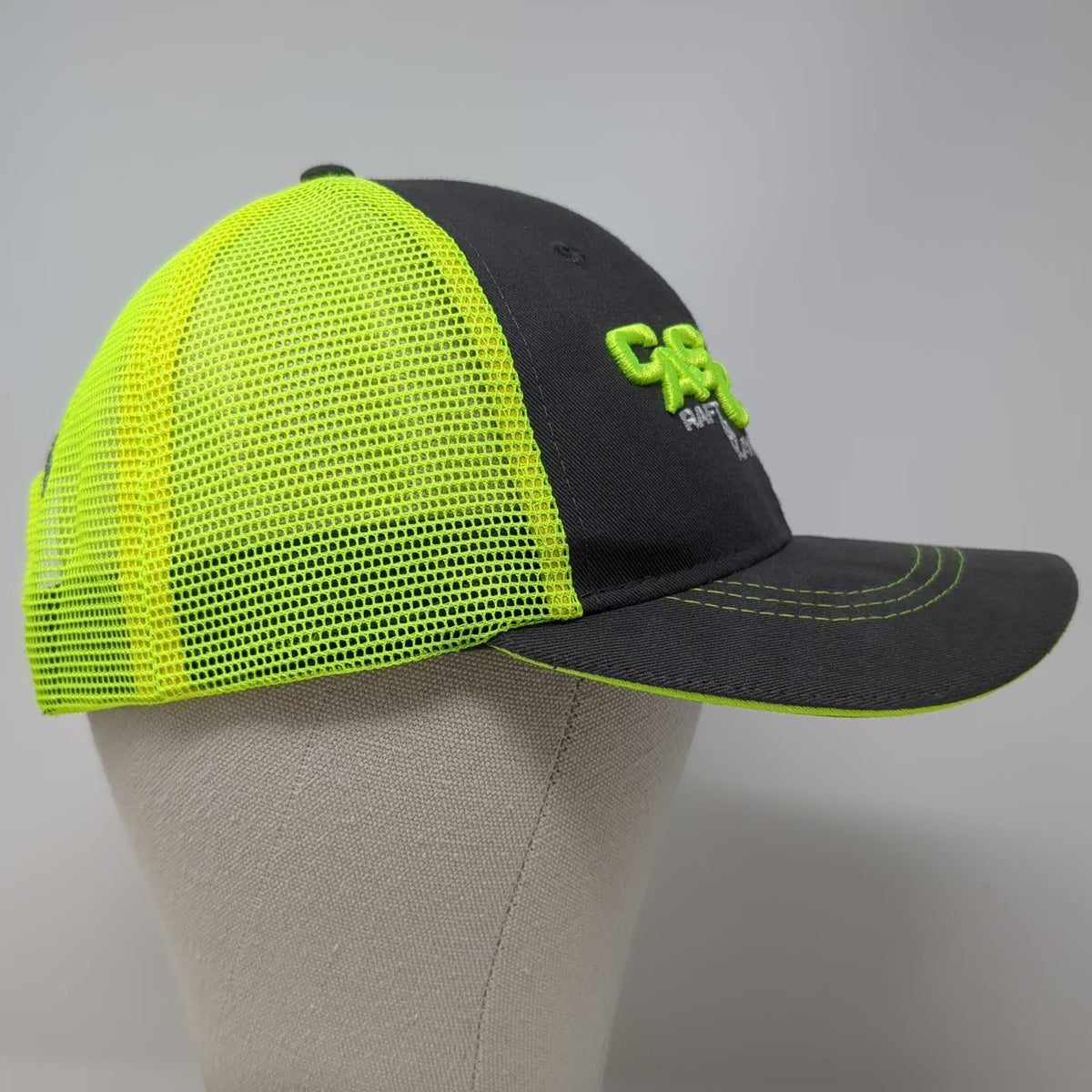 Vie Trucker Hat Gray Yellow OSFM Snapback Idaho Payette River Raft Kayak Mesh