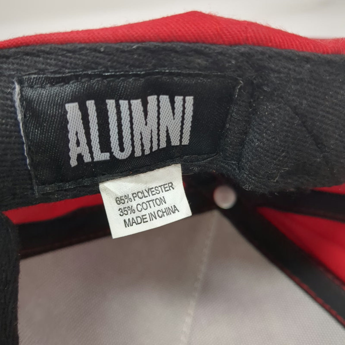 Alumni 5 Panel Red Hat One Size Watchband Strapback Metal Logo Black Flat Brim