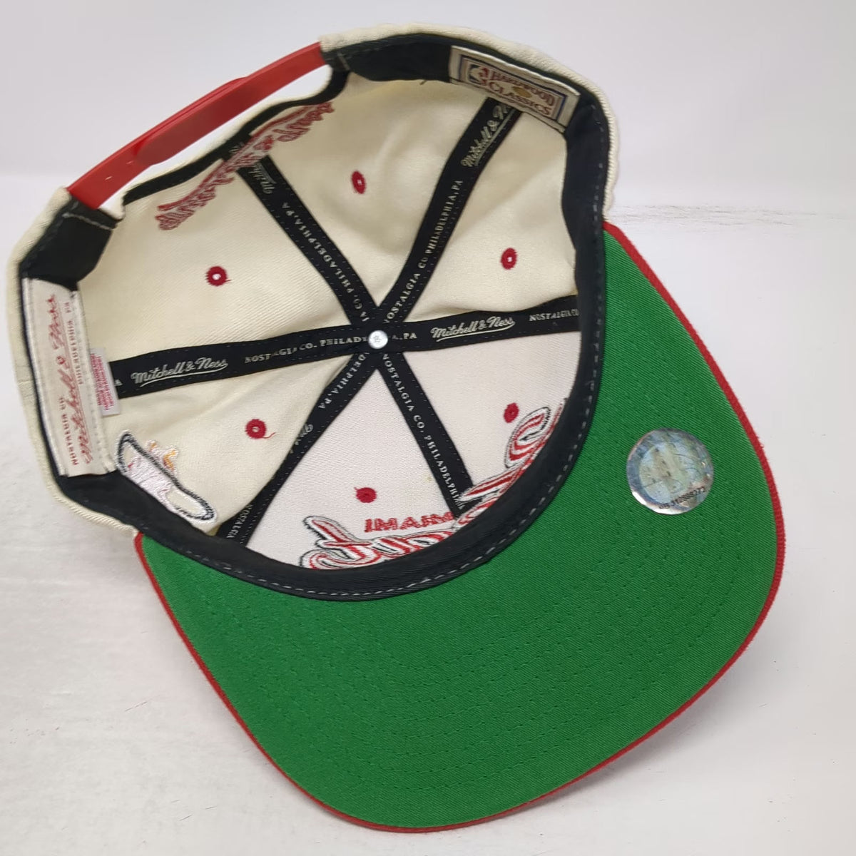 Mitchell & Ness Miami Heat NBA Snapback Hat White Red One Size Green Underbrim