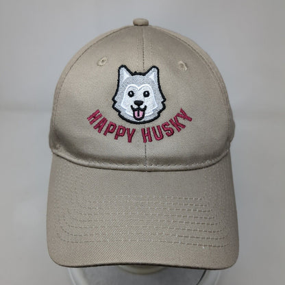 Happy Husky Strapback Hat Tan OSFA Adjustable Embroidered Port & Company Cotton
