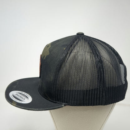 Yupoong Trucker Hat Black One Size Camo Leather Followers of Jesus Snapback Mesh