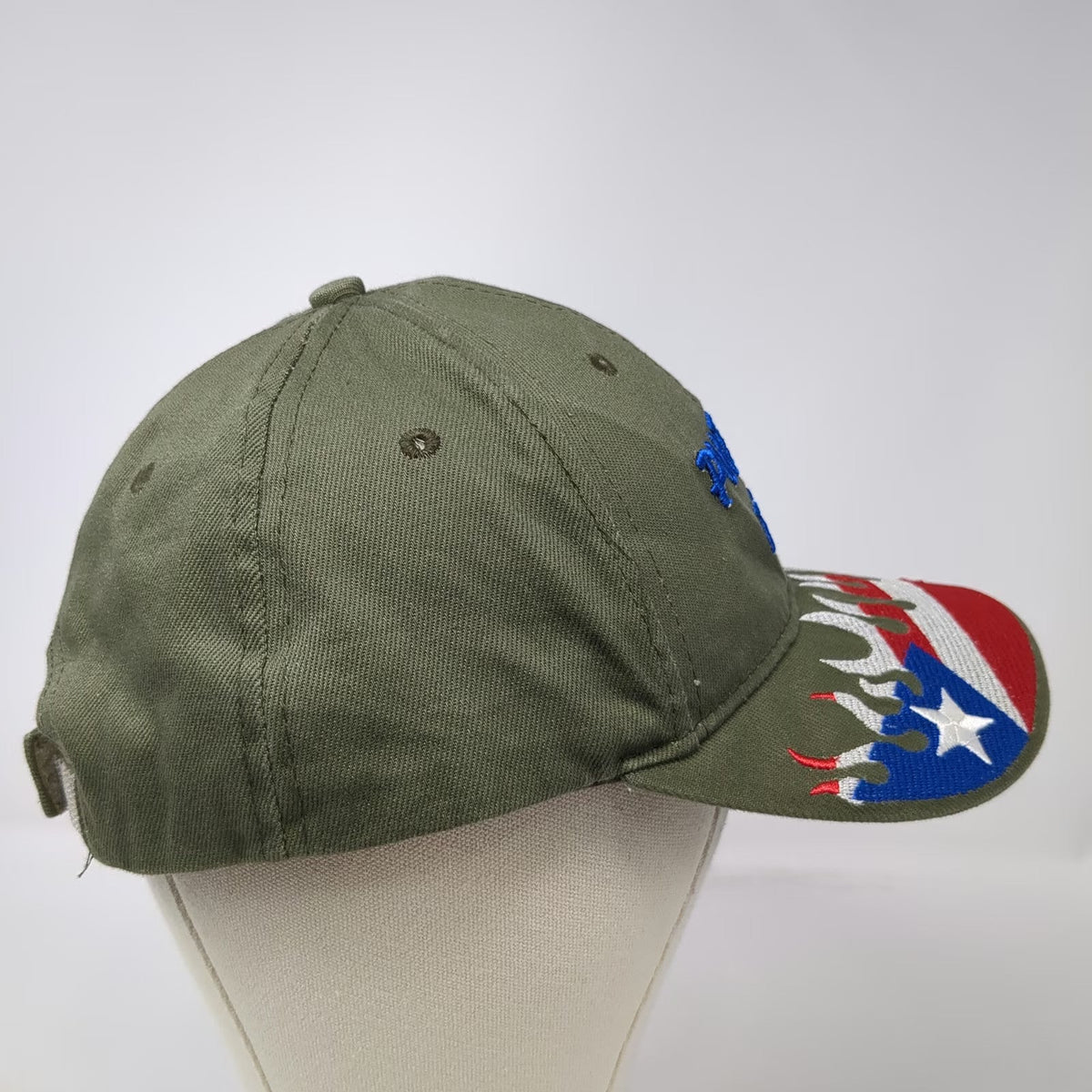 Green One Size Baseball Cap Puerto Rico Flag Flame Graphic Embroidery Cotton Hat
