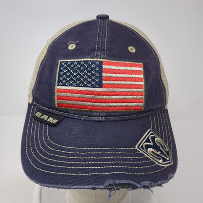 American Flag RAM Strapback Hat Blue One Size Colorblock Outdoor Cap