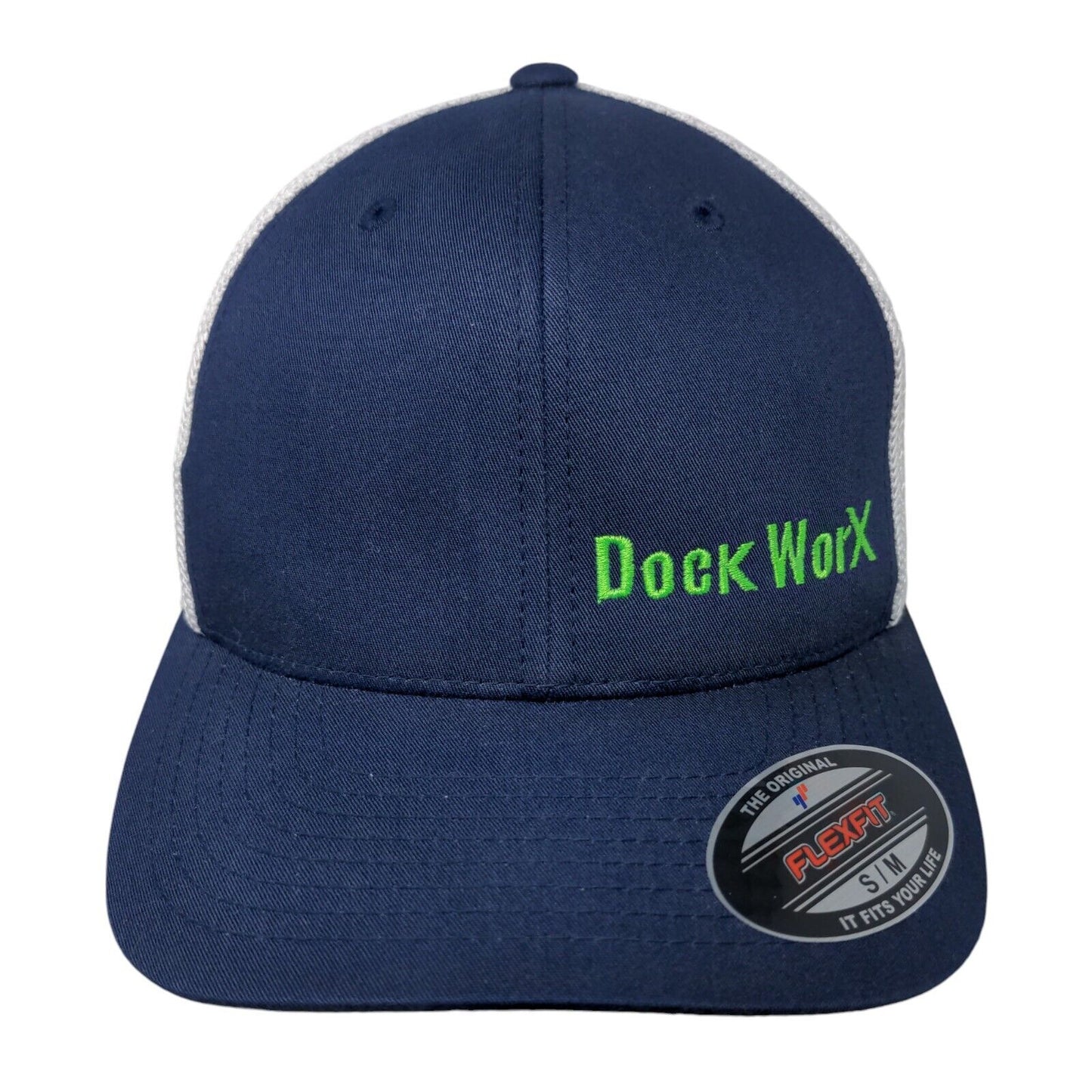 Dock WorX Fitted Trucker Hat Blue S/M Flexfit Mesh Back Port Authority