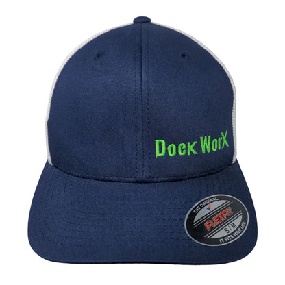 Dock WorX Fitted Trucker Hat Blue S/M Flexfit Mesh Back Port Authority