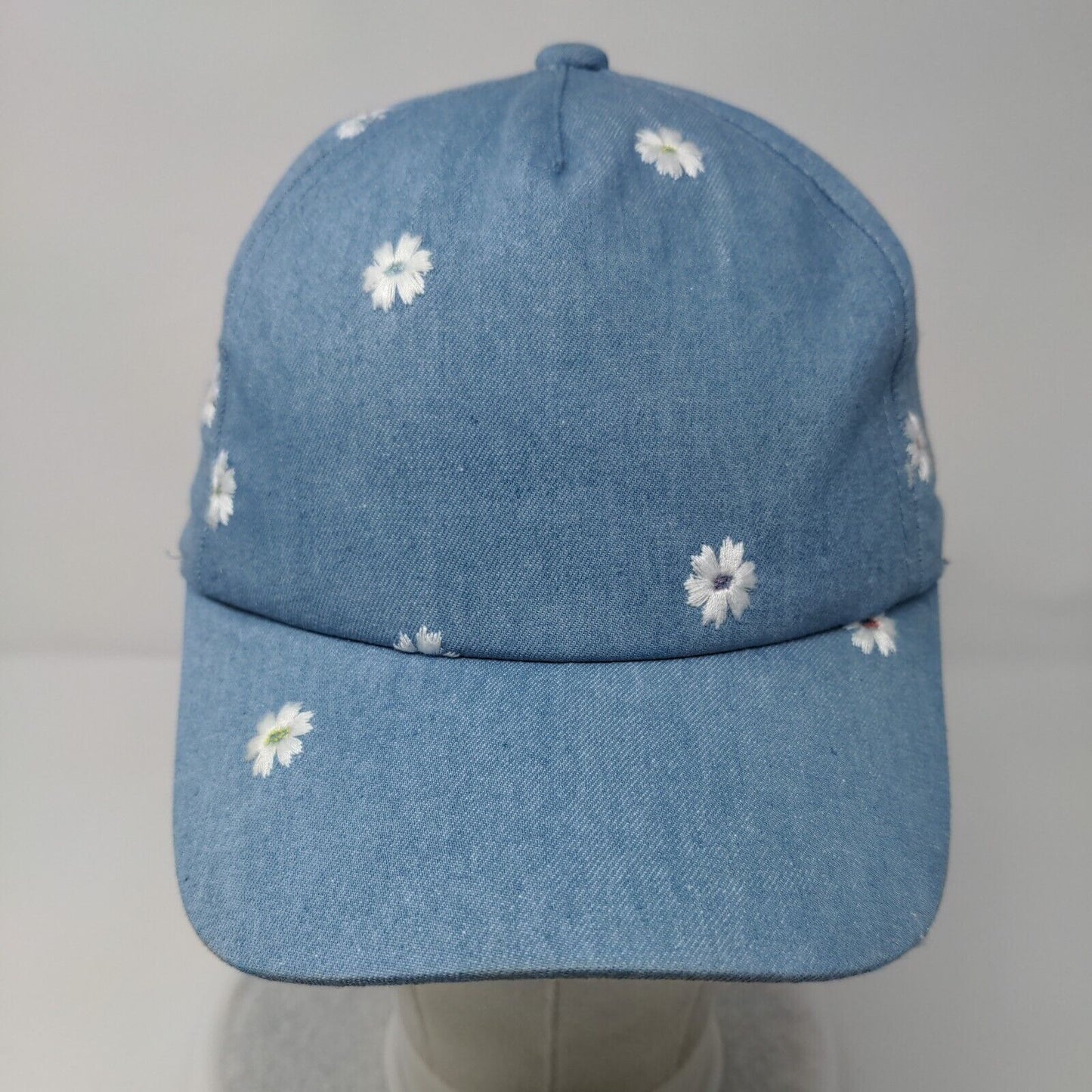 Unbranded Stretch Fitted Hat Blue OSFA Denim Embroidered Flowers