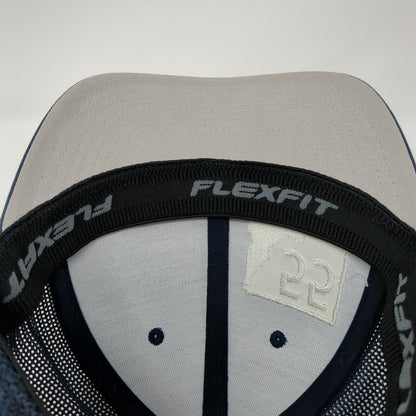 Idaho 55 Fitted Mesh Back Trucker Hat Blue One Size Flexfit Yupoong