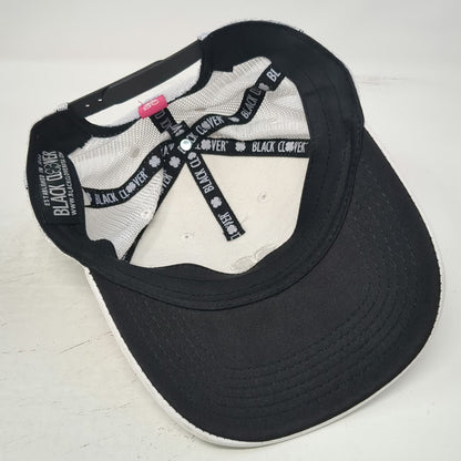Black Clover Trucker Hat White XL Live Lucky Mesh Snapback Pink Silver