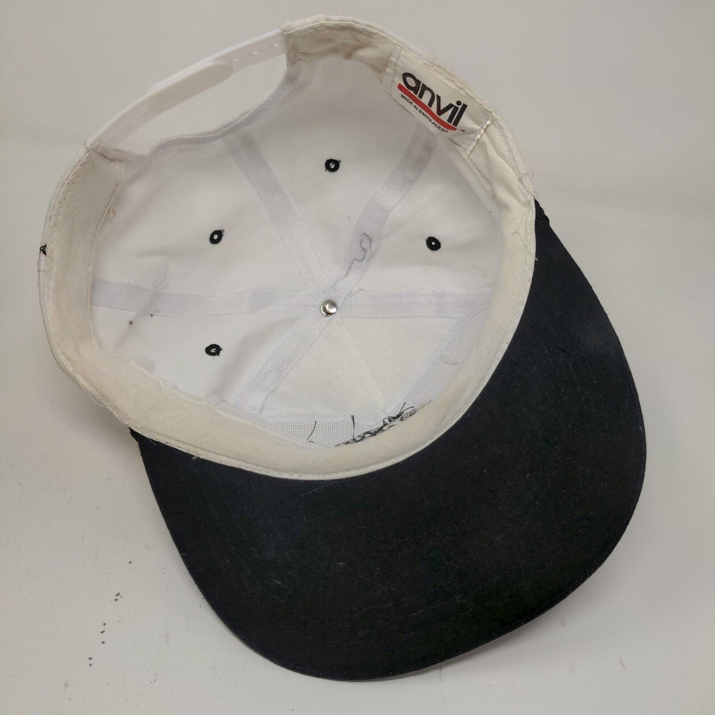 Anvil Men's Snapback Hat White Black Embroidered Trac Vac Logo Vintage