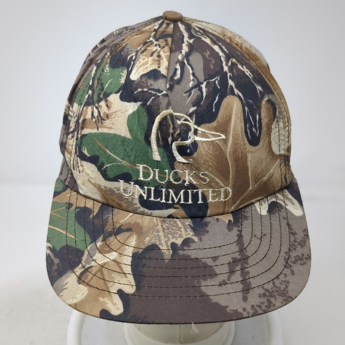 Ducks Unlimited 5 Panel Brown Camo Hat One Size Snapback Made USA Vintage