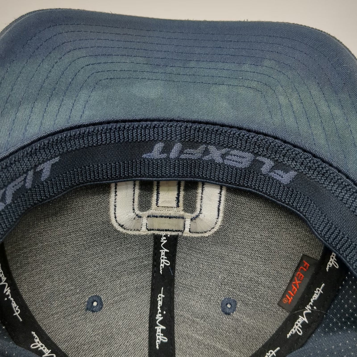 TravisMathew Baseball Cap Blue M Flexfit Embroidered Script Logo Polyester Hat