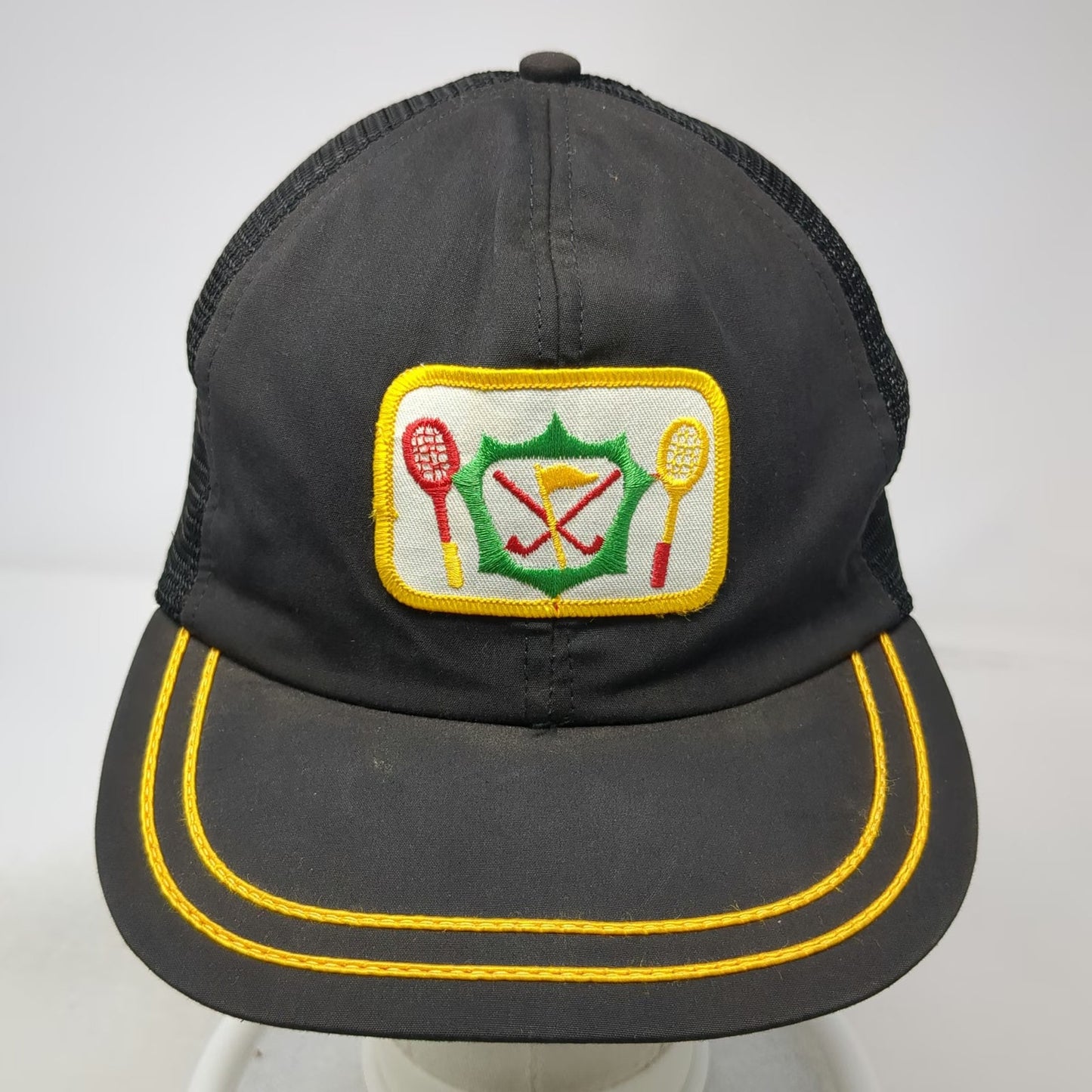 Black Trucker Hat Badminton Patch Snapback Mesh Green Underbrim Sport Vintage