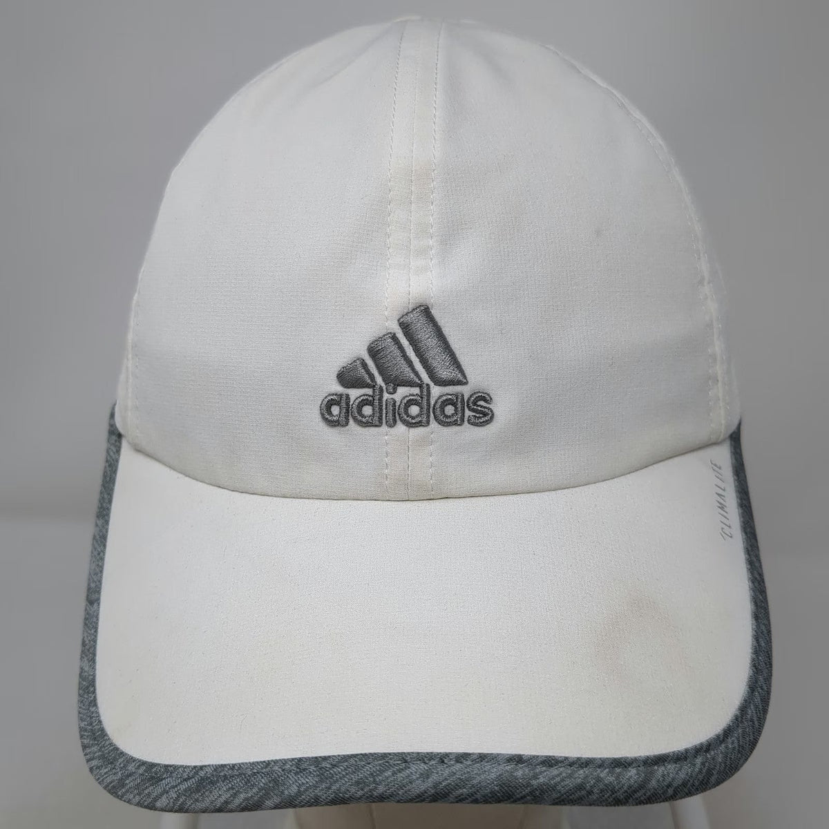 Adidas Baseball Cap White One Size Climalite Performance Gray Panels Strap Hat