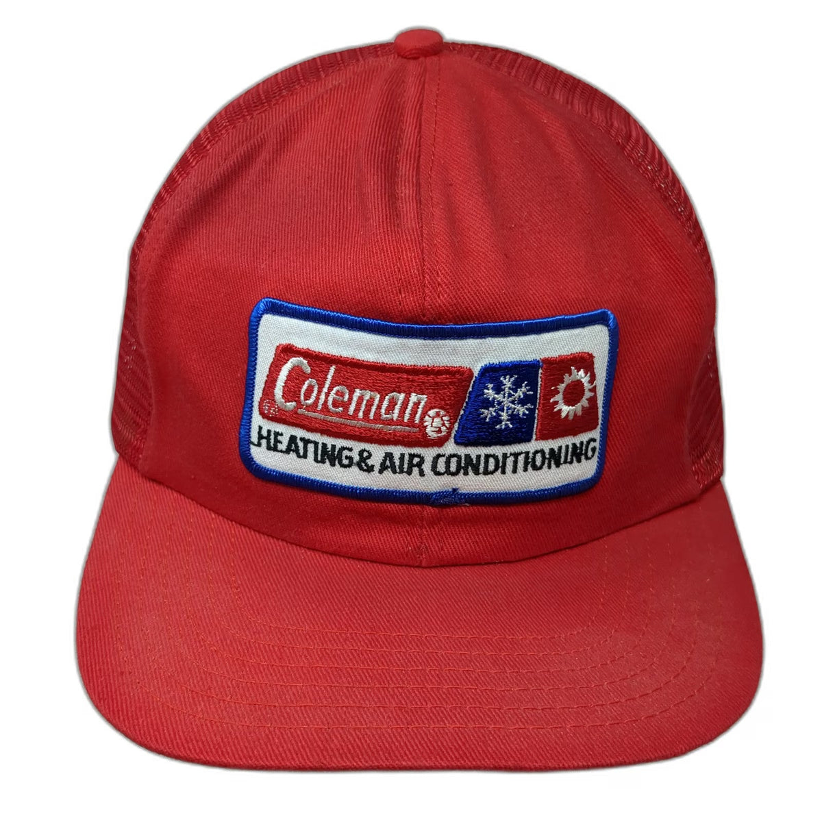 Coleman Heating Air Conditioning Red OSFM Trucker Hat Snapback Mesh USA Patch