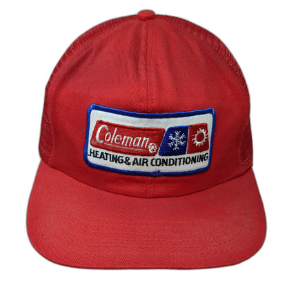 Coleman Heating Air Conditioning Red OSFM Trucker Hat Snapback Mesh USA Patch
