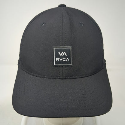RVCA Baseball Cap Black One Size Fitted Flexfit Mid Fit Logo Patch Nylon Hat