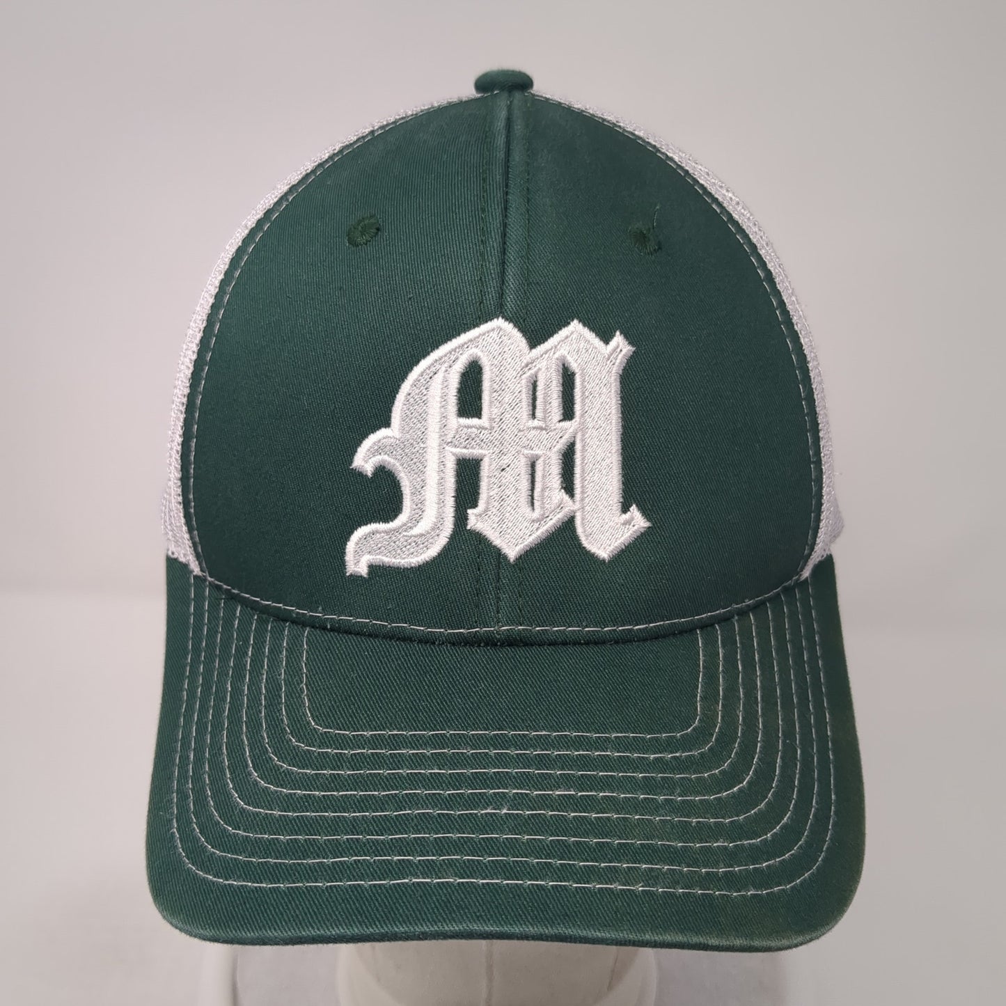 Old English M Snapback Mesh Back Trucker Hat Green One Size Adjustable