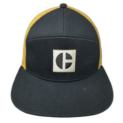 CAT Trucker Hat Black Gold One Size Mesh Snapback Flat Brim Construction Patch