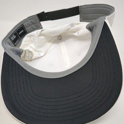 Adidas 5 Panel White One Size Hat BK Golf Logo Snapback 3 Stripes Performance