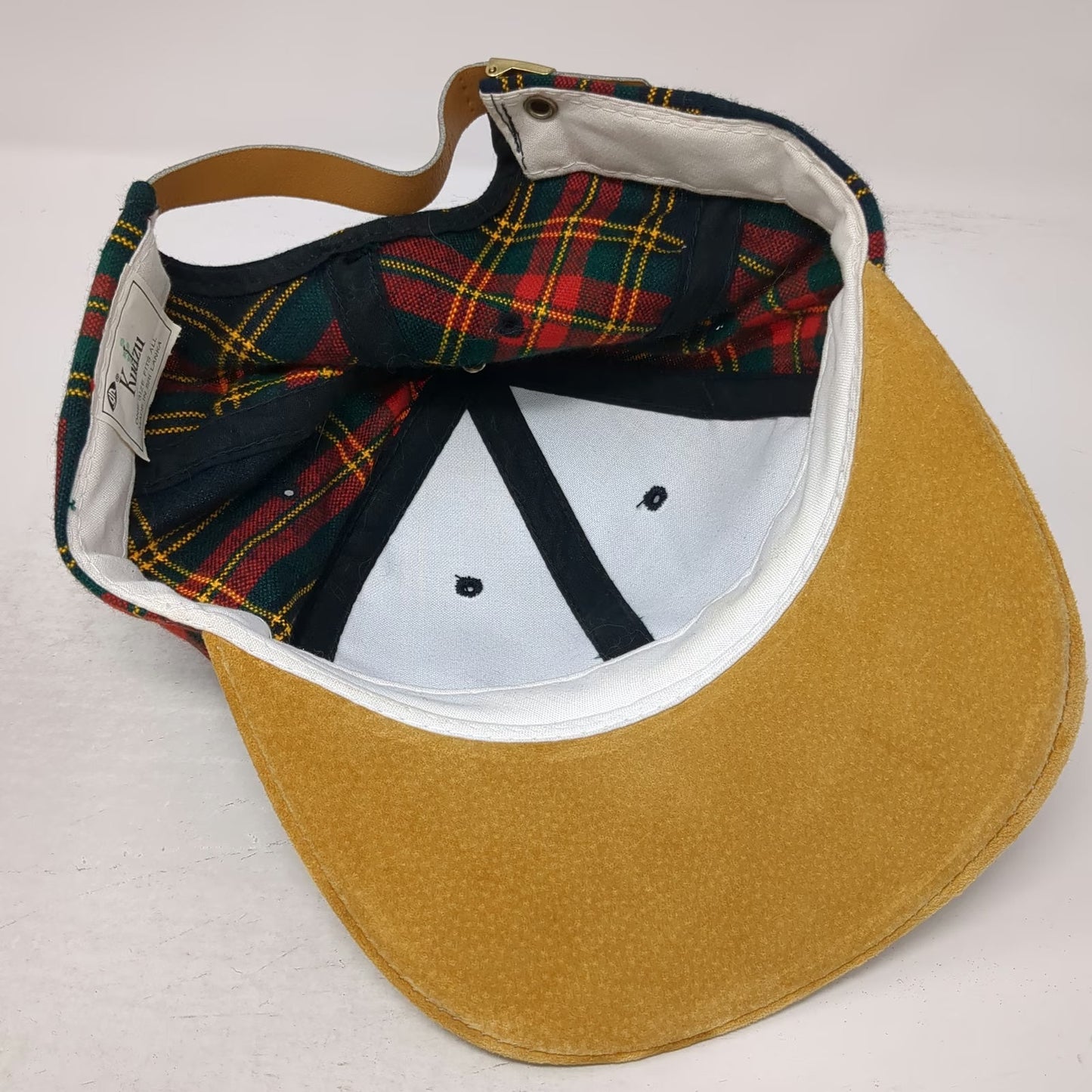 Kudzu Baseball Cap One Size Blue Yellow Red Green Plaid Suede Leather Strap Hat