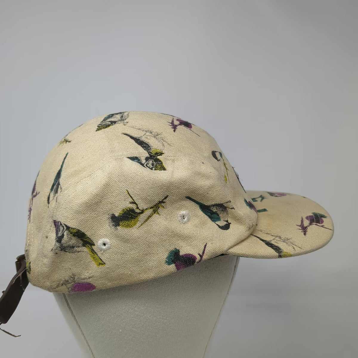 Profound Aesthetic Company 5 Panel Beige Bird Print OSFM Strapback Cotton Hat