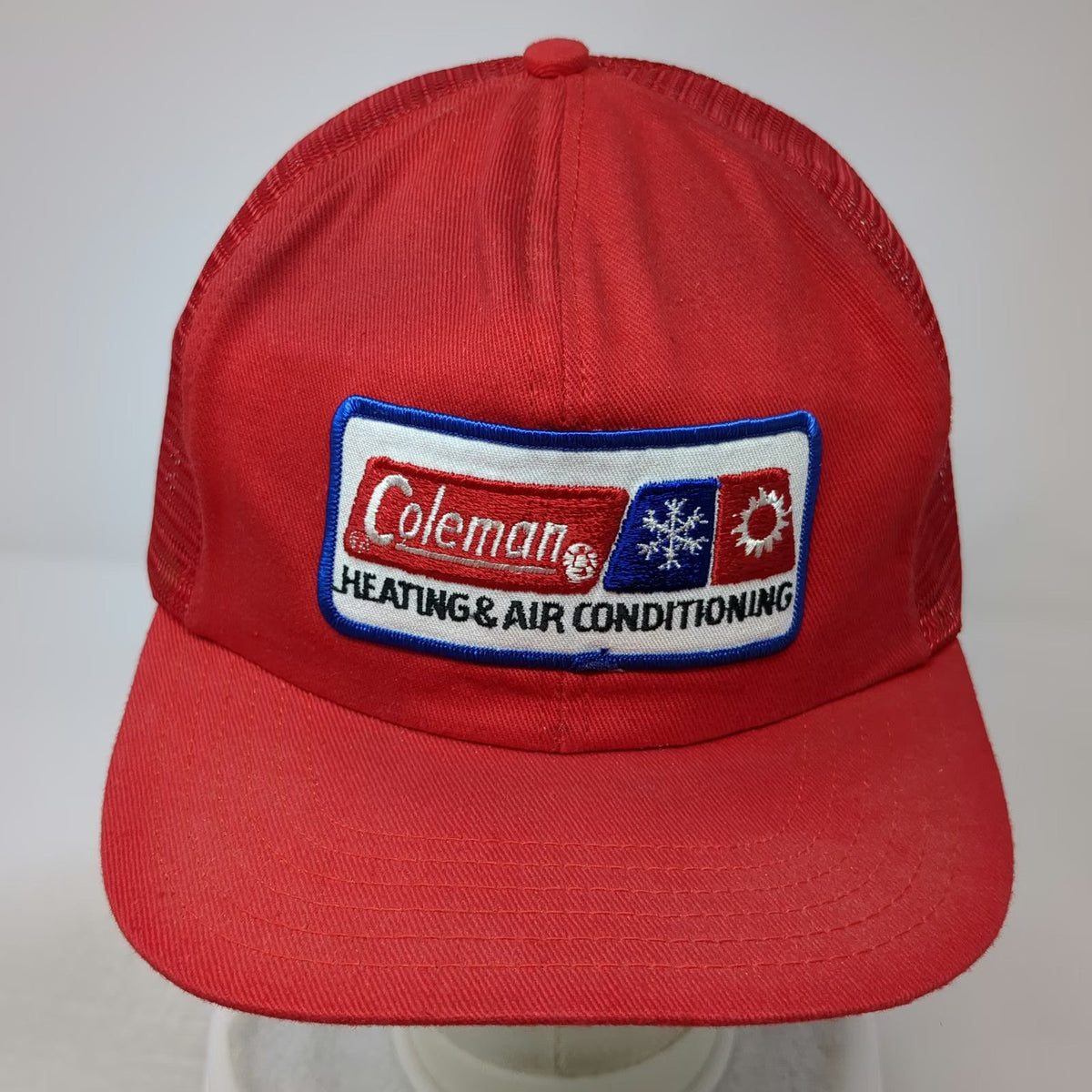 Coleman Heating Air Conditioning Red OSFM Trucker Hat Snapback Mesh USA Patch