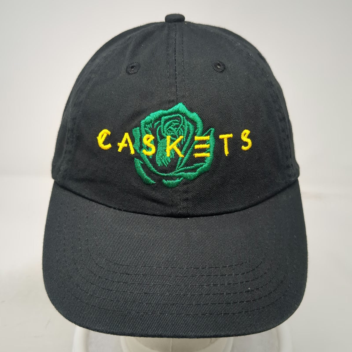 Black Baseball Cap One Size Caskets Green Rose Yellow Embroidered Cotton Hat
