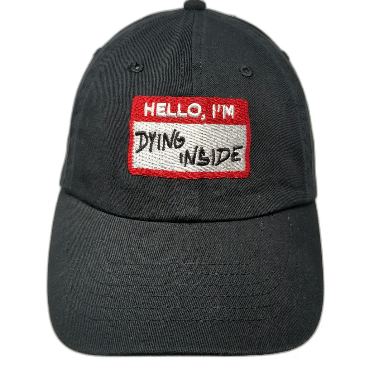 Baseball Cap Black One Size Hello I'm Dying Inside Name Tag Patch Cotton Hat