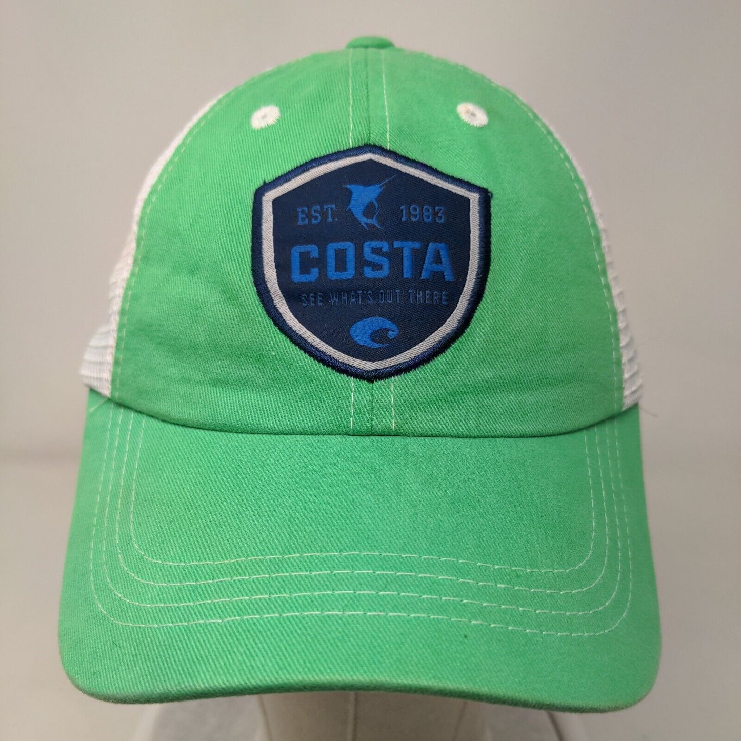 Costa Strapback Mesh Back Trucker Hat Green One Size Embroidered Colorblock
