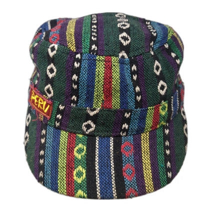 Qena Design Army Cap Green Multicolor One Size Woven Geometric Peru Patch Hat