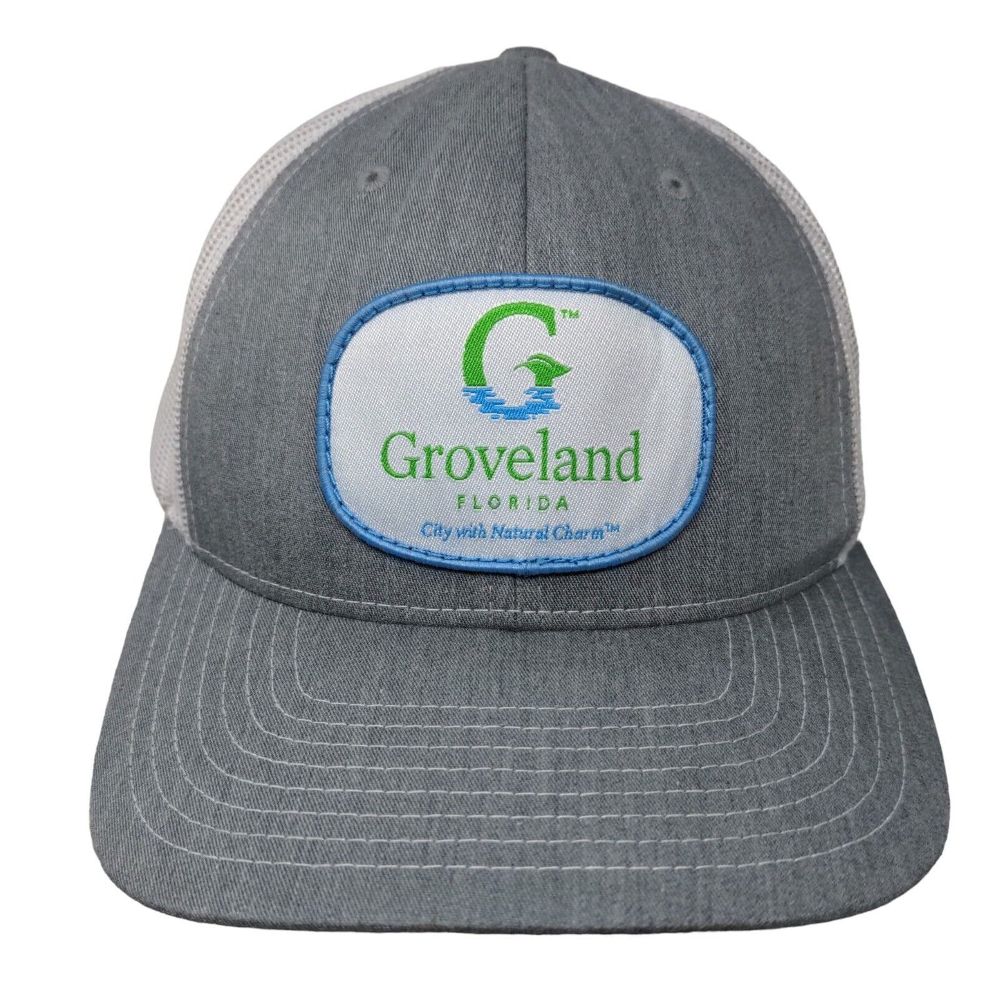 Groveland Florida Snapback Trucker Hat Gray OS Adjustable Mesh Back Richardson