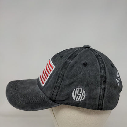 American Flag Slideback Hat Gray One Size Embroidered Patriotic 6 Panel Cotton