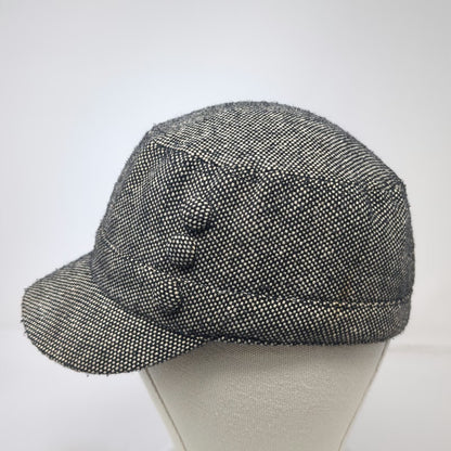 Army Cap Black White One Size Tweed Woven Fabric Side Buttons Cadet Hat
