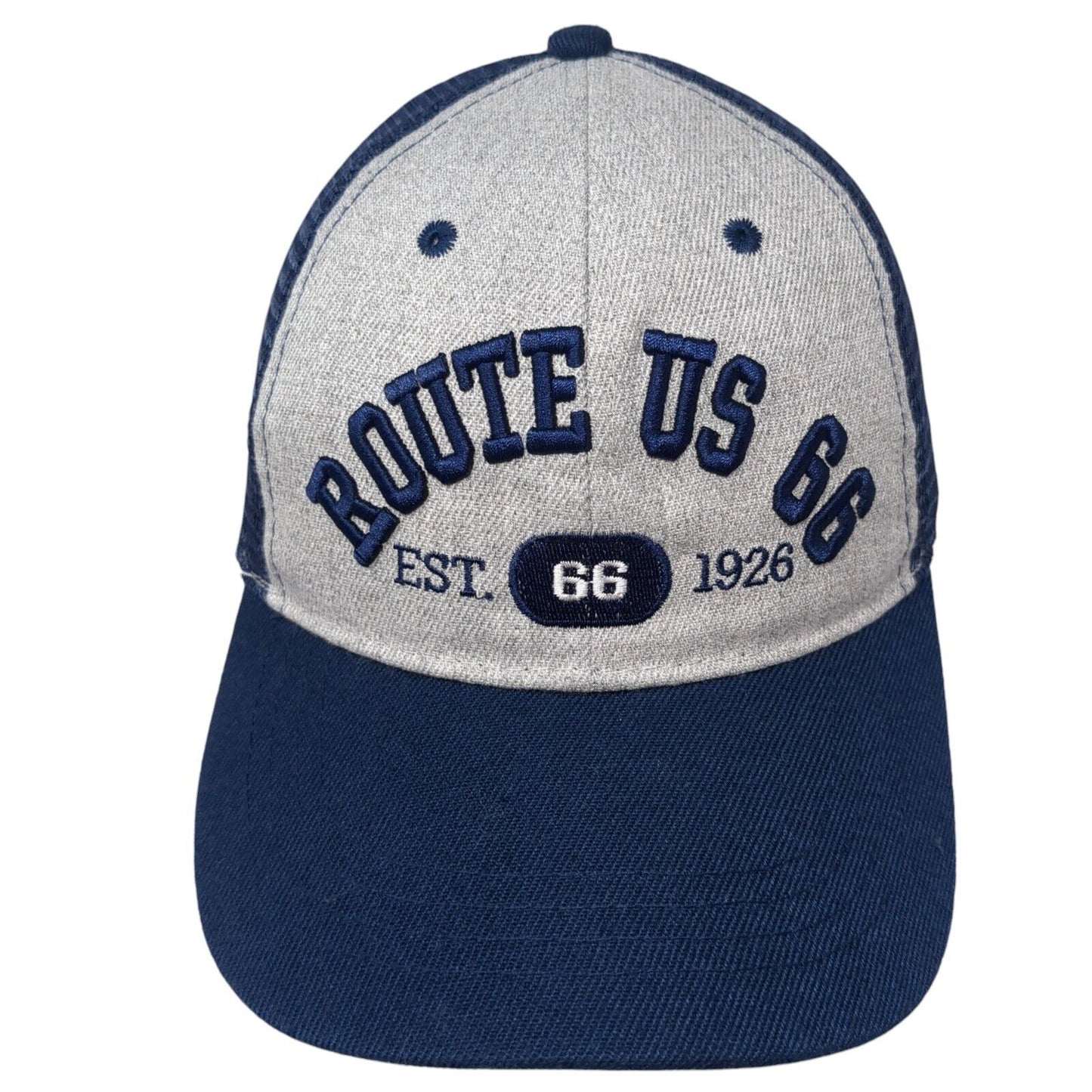 Route US 66 Snapback Trucker Hat Blue One Size Mesh Back Embroidered