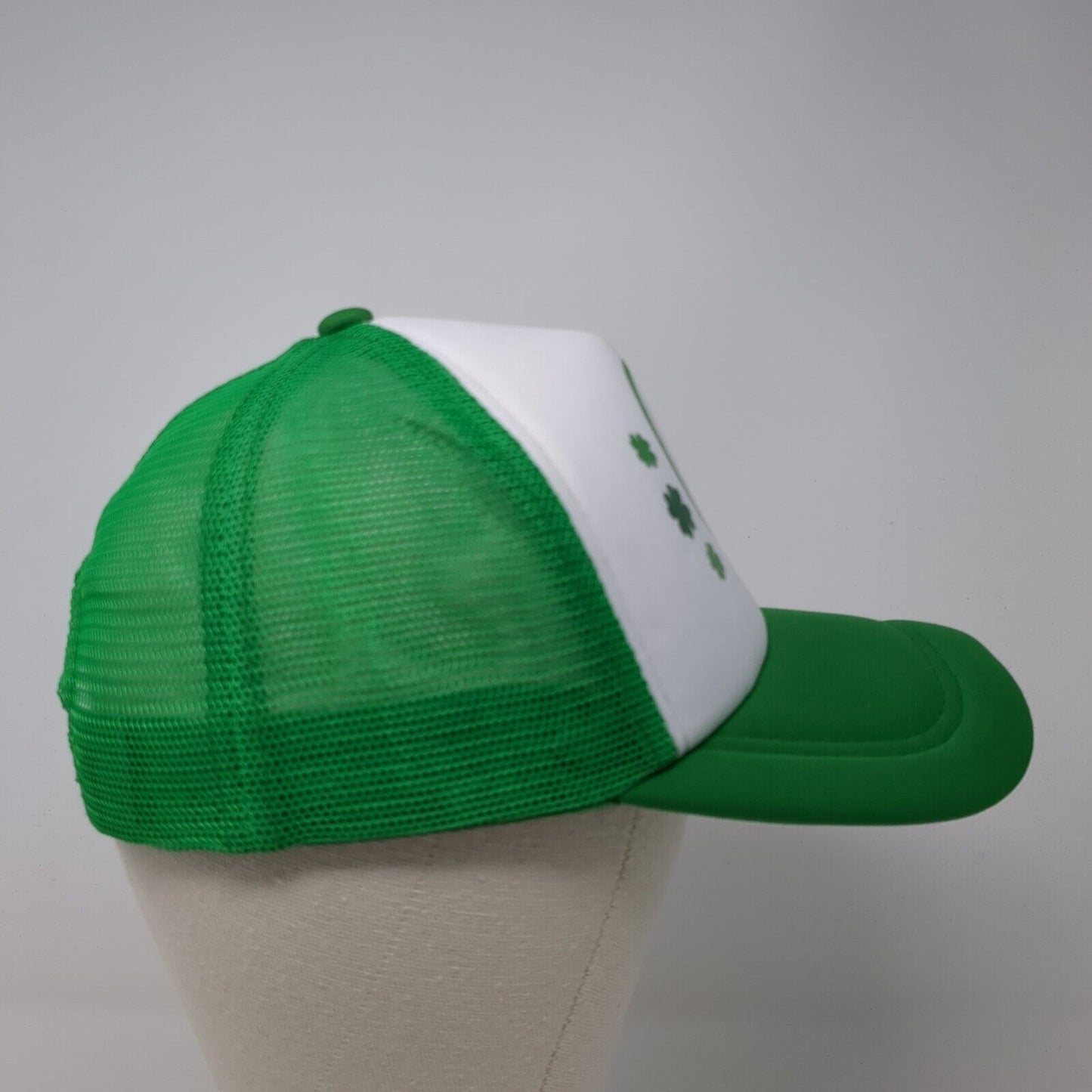 Shamrock Smiley Face Snapback Trucker Hat Green One Size Mesh Back