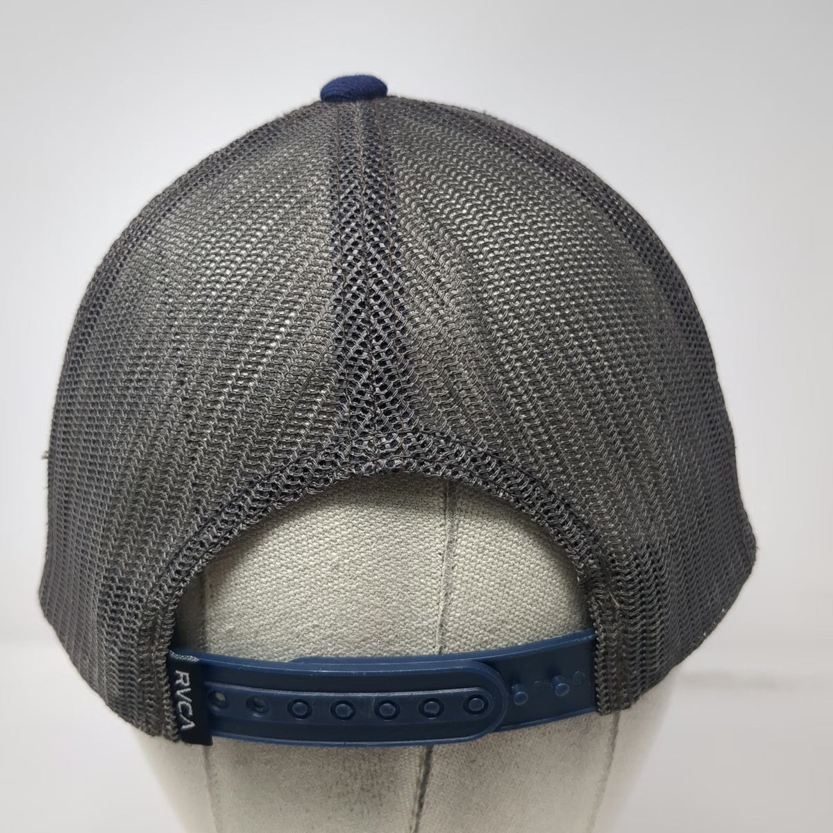 RVCA Trucker Hat Blue One Size Mesh Back Logo Patch Snapback Mid Fit Structured