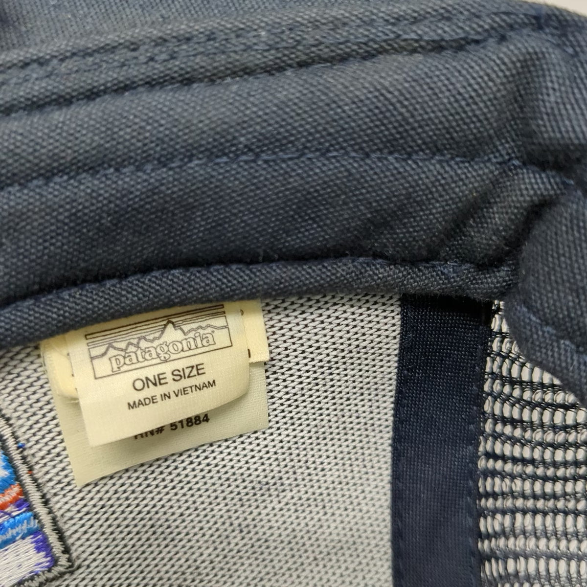 Patagonia Trucker Hat Blue One Size Mesh Back Snapback Logo Patch Mountain Peak