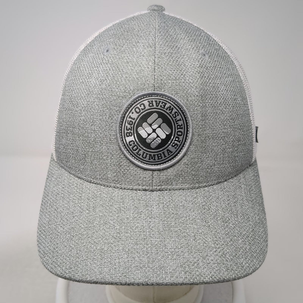 Columbia Trucker Hat Gray One Size Mesh Snapback Sportswear Logo Patch Heathered