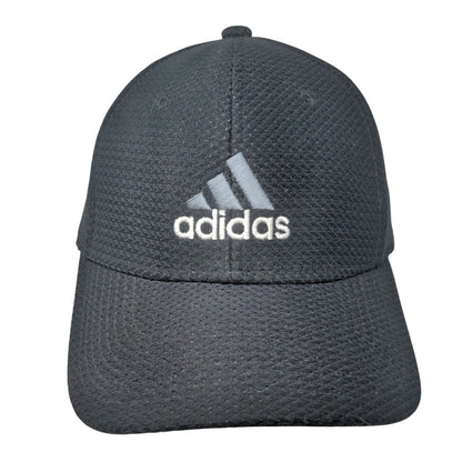 Adidas 3 Stripes Fitted Hat Black L/XL Embroidered 6 Panel Vent Holes