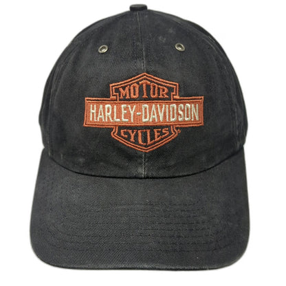 Harley-Davidson Baseball Cap Black One Size Strapback Leather Made In USA Hat