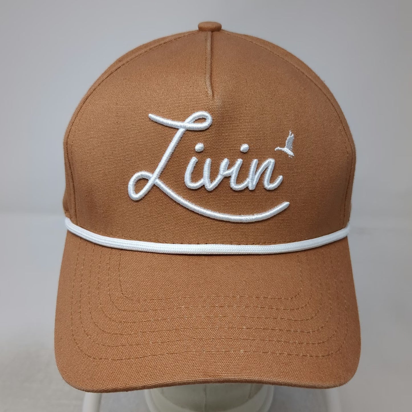 Too Turnt Trucker Brown Hat One Size Livin Script White Rope Snapback Cotton