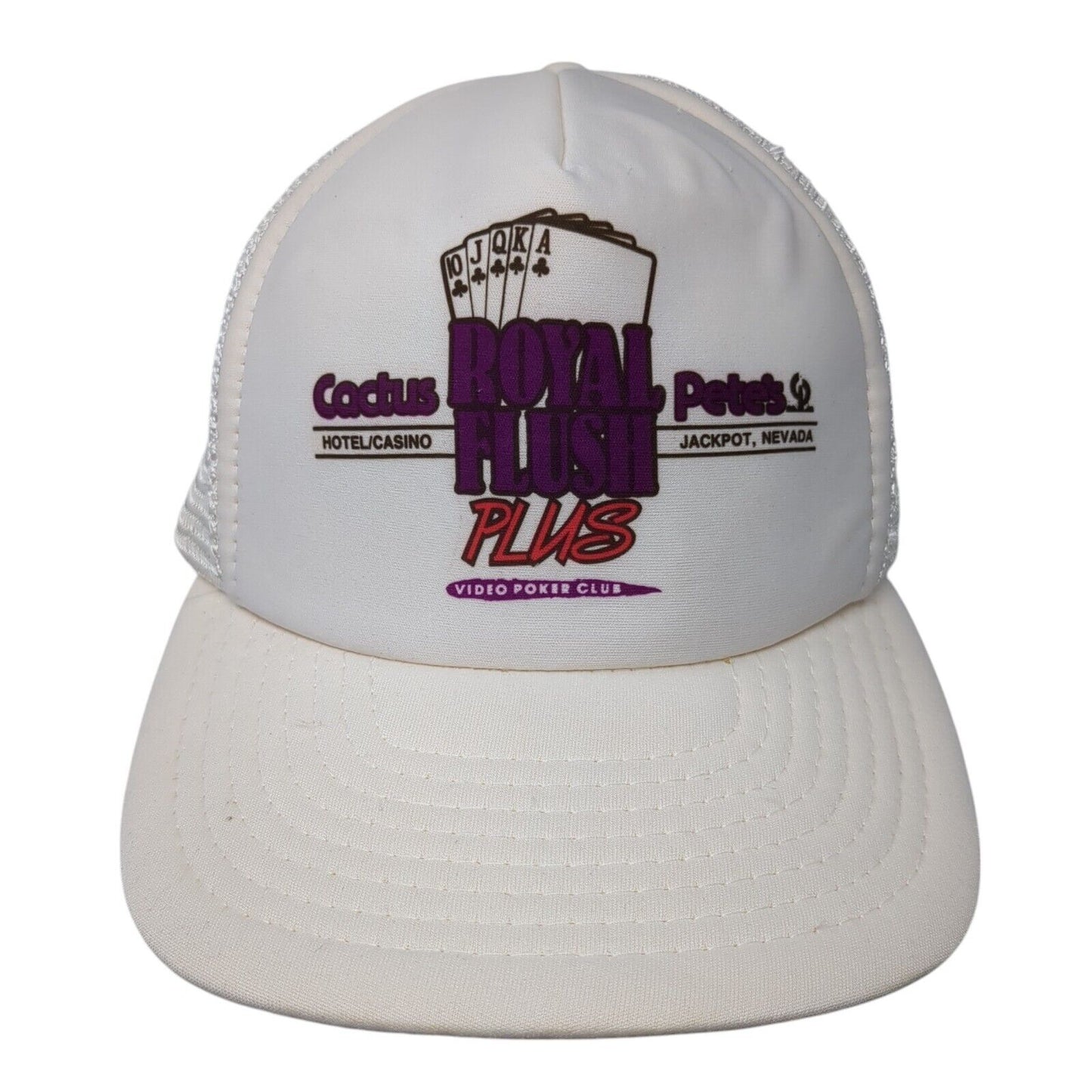 Cactus Pete's Royal Flush Plus Snapback Trucker Hat White Cream OS Mesh Back