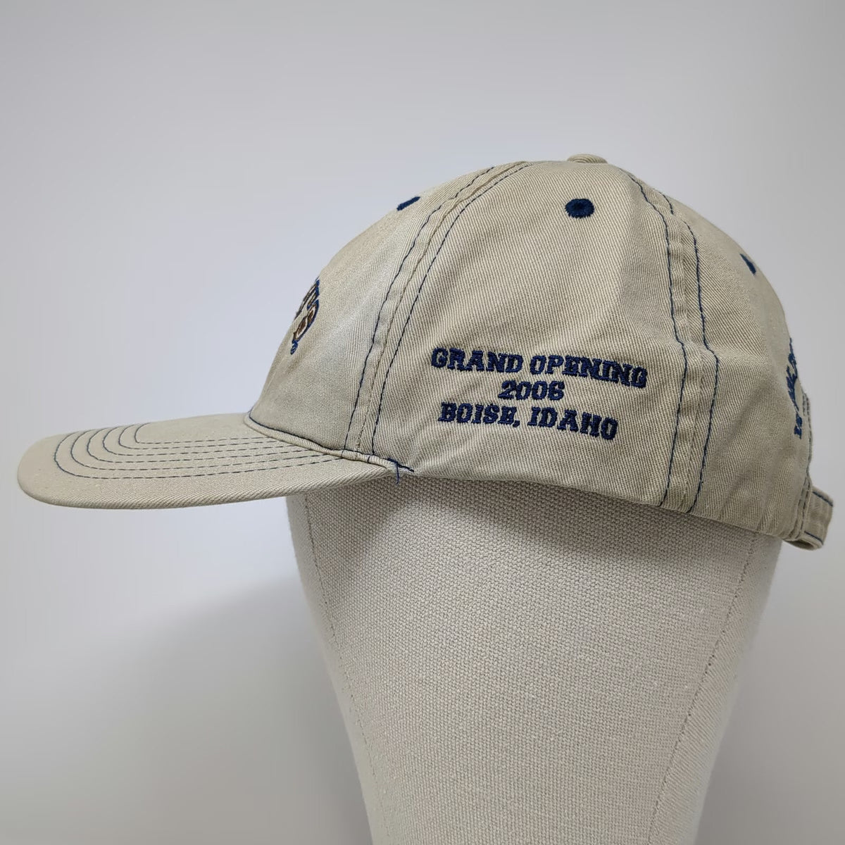 Cabela's Baseball Cap Beige Blue One Size Grand Opening Boise Idaho 2006 Hat