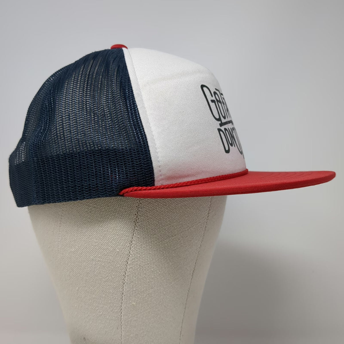 Richardson 113 Trucker Hat White Blue Red One Size Go Fast Don't Die Rope Mesh