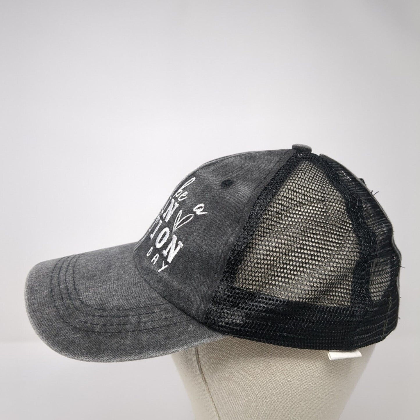 Could Be A Train Station Kinda Day Ponytail Strapback Hat Gray OS Mesh Back