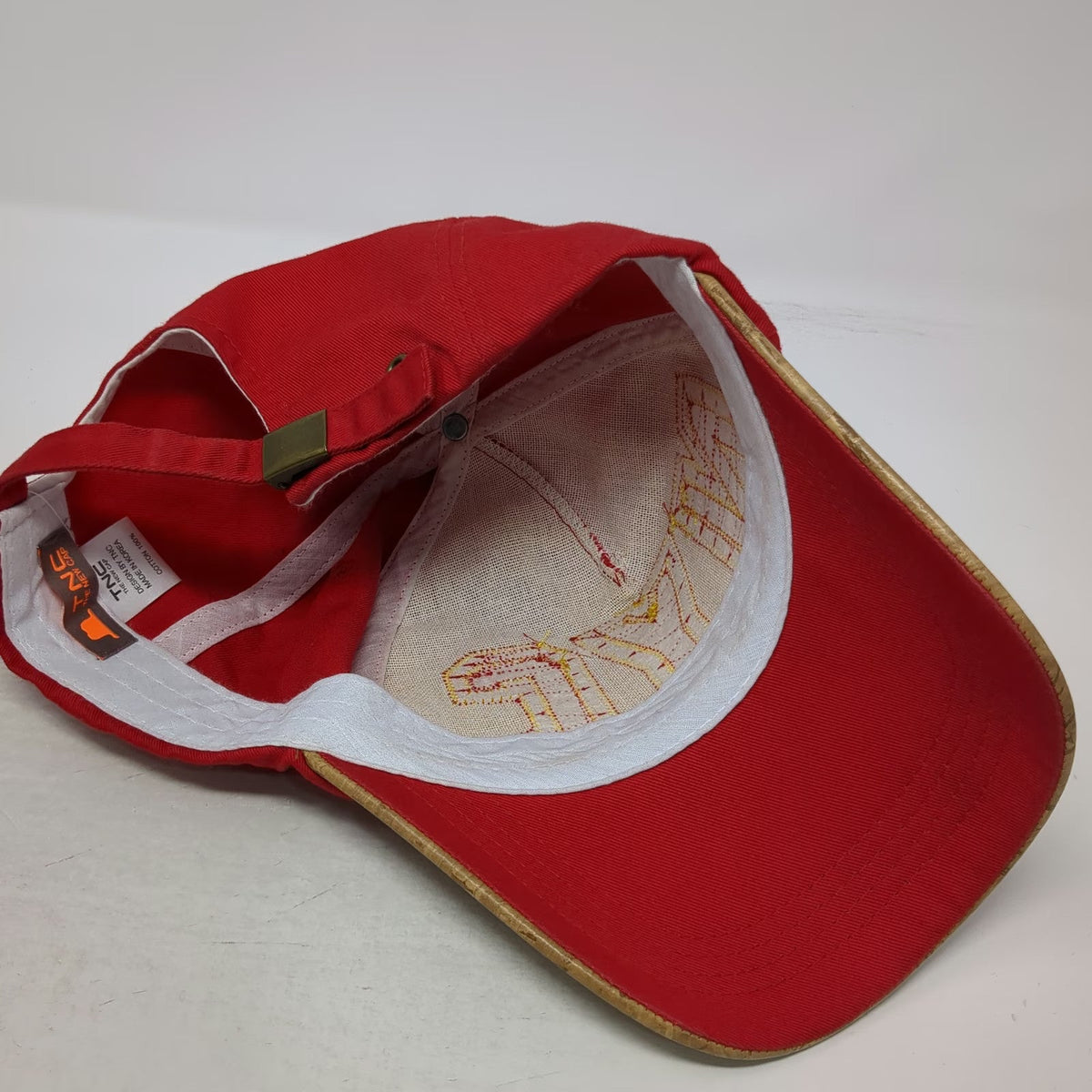 TNC 5 Panel Red Beige One Size NYC Camo Studded Cork Brim Slideback Cotton Hat