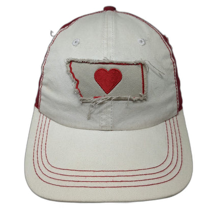 Ahead Baseball Cap White Red One Size Montana Heart State Distressed Patch Hat