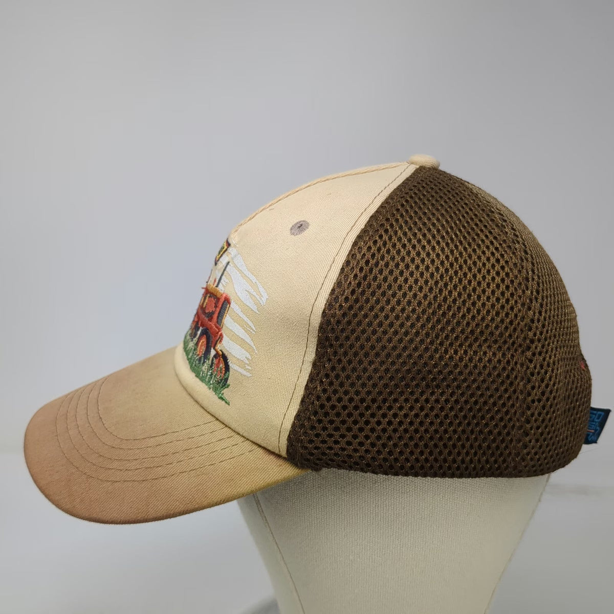 Les Schwab 5 Panel Brown One Size Tractor Embroidery Mesh Strapback Farmers hat