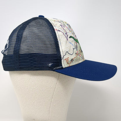 Boco Gear Trucker Hat Blue One Size Map Dinosaur T-Rex Boise Idaho Running Mesh
