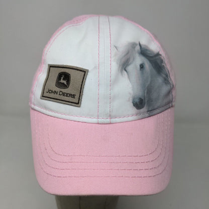 John Deere Girl's Stretchy Hat Pink White Size Toddler OS Horse Graphic Logo